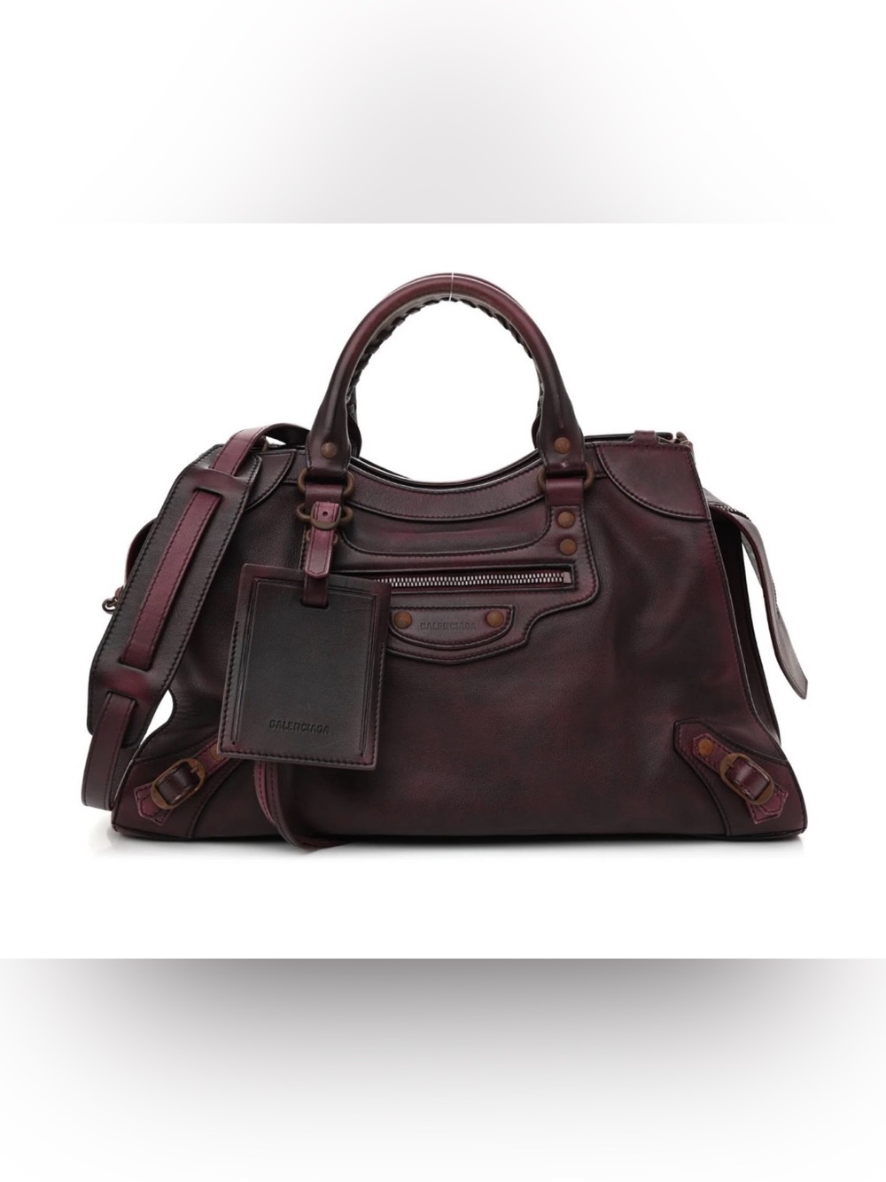 Balenciaga Burgundy Leather City Bag medium neo classic 2021 rust hardware